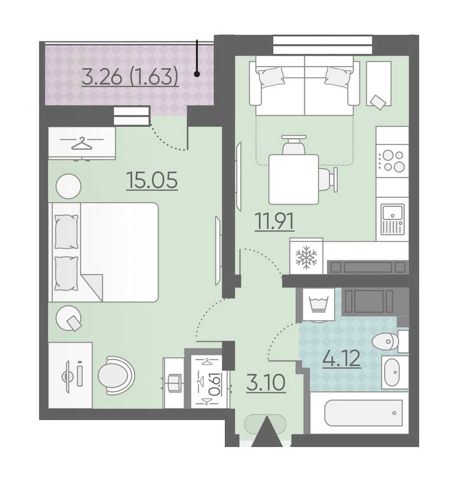 Однокомнатная квартира в : площадь 36.42 м2 , этаж: 25 – купить в Санкт-Петербурге